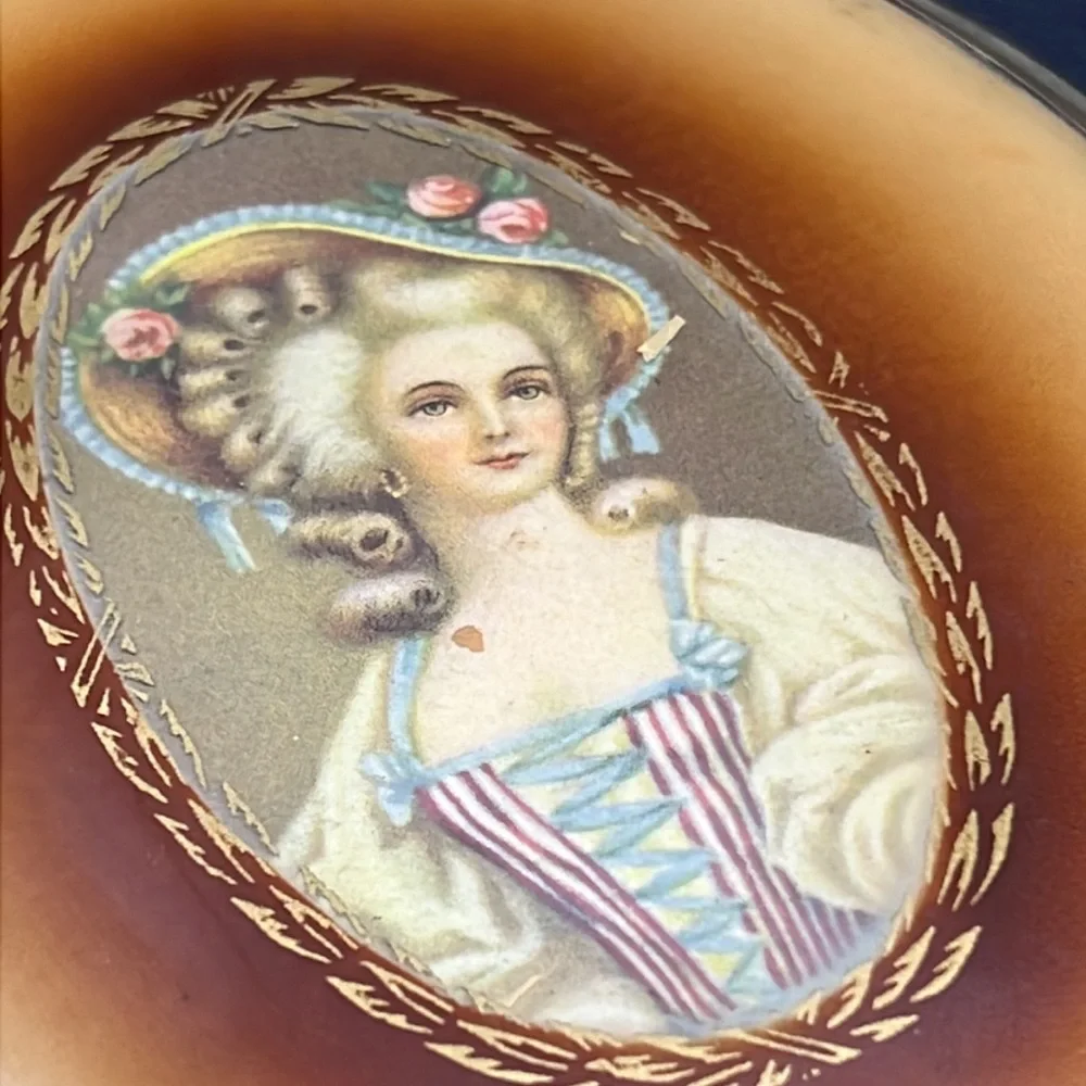 Vintage cameo hand mirror and brush set